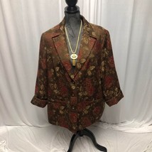 Maggie Barnes Jacket Womens 20W Brown Tan Red Flowers 3 Button Lined Blazer - $17.64