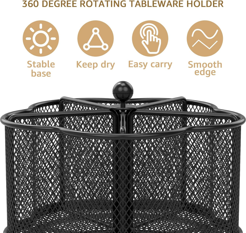 360° Kitchen Rotating Silverware Cutlery Caddy Holder, 5-Compartment Metal Utens Item image 2