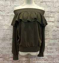 Fashion Nova Sweatshirt Womens S Olive Off The Shoulder Ready for the We... - $25.60