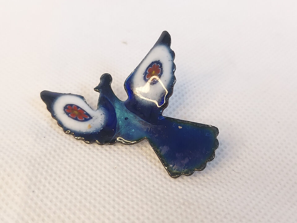 Vintage Handcrafted Enamel Flying Peacock Brooch - $25.98