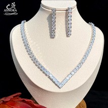 Shiny Zircon Earrings And Necklaces, Crystal Necklace Bridal Jewelry Set, Weddin - £41.51 GBP