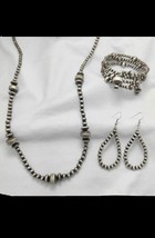 Navajo Pearl Style Southwest Silver Tone Beaded Earrings Bracelet Necklace Set - £51.19 GBP