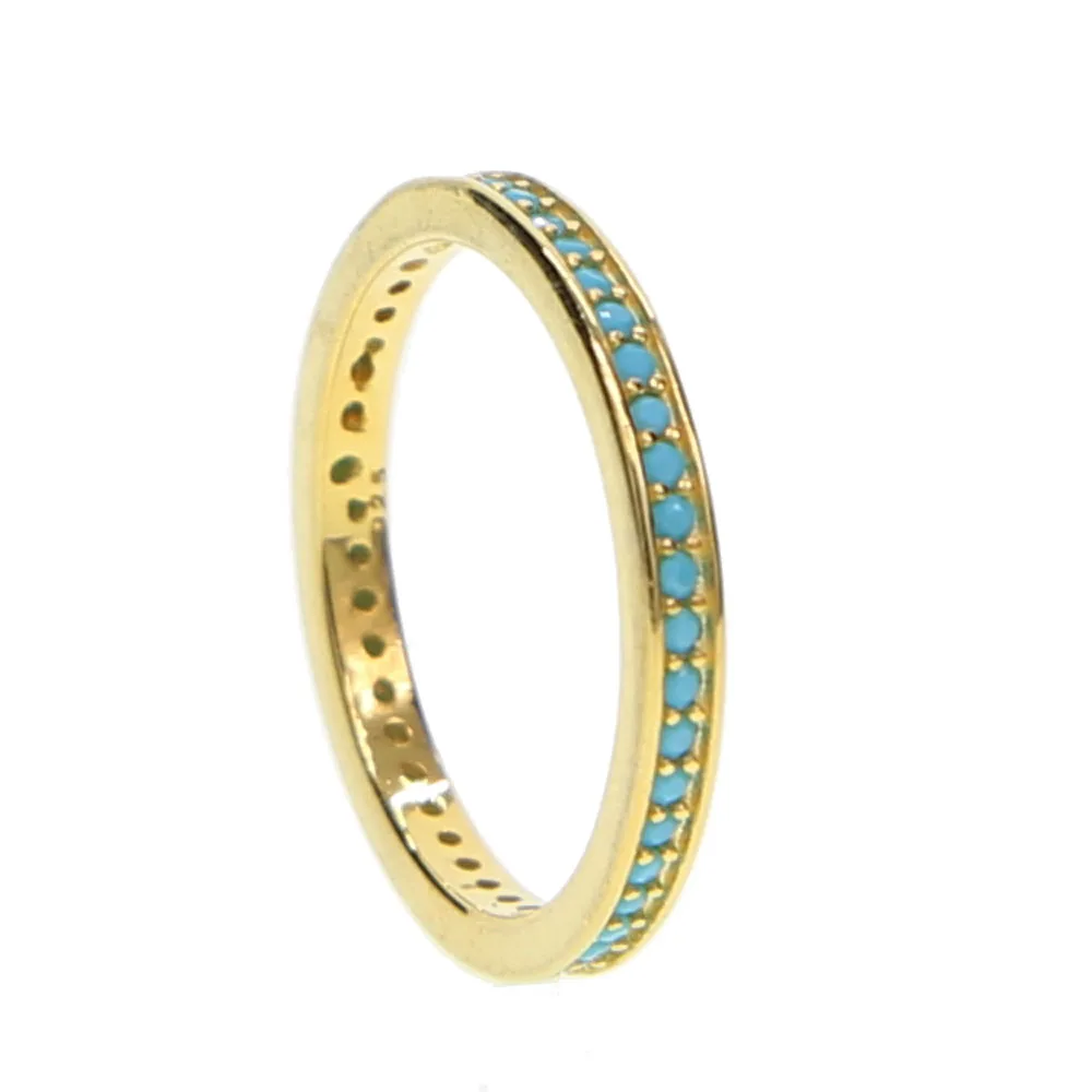 New Gold Color 100% 925  Silver Ring Paved Turquoises Stone for Wedding Engageme - £19.40 GBP