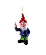 NAUGHTY GNOME CHRISTMAS TREE ORNAMENT 6" Glass Colorful Funny Rude Middle Finger - $20.95