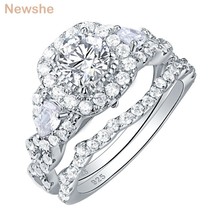 2 Pcs Engagement Ring Set for Women 925 Sterling Silver 2.4Ct Round Pear White C - £55.34 GBP