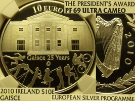 Ireland 2010 Silver 10 Euros~Presidents Award~NGC Proof 69 Ultra Cameo~Gaisce - £125.71 GBP
