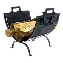 Heavy Duty 17-inch Black Metal Firewood Log Rack with Removable Canvas Tote - £141.61 GBP