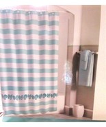 Bleeker &amp; Main BARNEGAT CABANA Fabric Shower Curtain Aqua Stripe Seashel... - £19.66 GBP