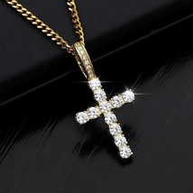 Hip-Hop Cz Gold Cross Necklace, Platinum Zircon Iced Out Chain Necklace for Men  - £18.67 GBP