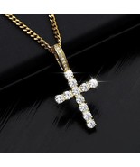 Hip-Hop Cz Gold Cross Necklace, Platinum Zircon Iced Out Chain Necklace ... - £18.17 GBP