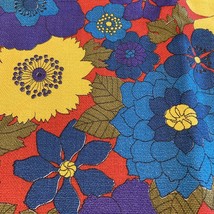 MCM Linen Fabric Material Flower Leaves Blue Red Yellow 44 Wide By 88 Long - £52.64 GBP