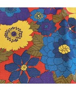 MCM Linen Fabric Material Flower Leaves Blue Red Yellow 44 Wide By 88 Long - £51.68 GBP