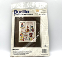 Vintage Bucilla Counted Cross Stitch Kit Baby Boy Sampler 9 x 12” #48919... - $19.34