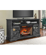 60 Inch Dark Rustic Oak Electric Fireplace Entertainment Center w/ Sensor - $656.77 CAD