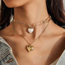 Pearl & 18K Gold-Plated Heart Pendant Necklace Set - £11.14 GBP