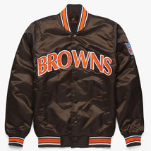 NFL Cleveland Browns Vintage Brown Satin Baseball Varsity Letterman Jacket - £109.21 GBP