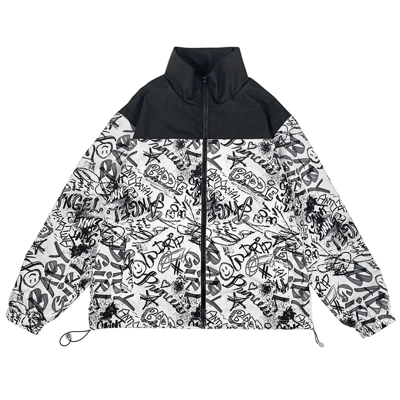 Spring Jacket for Men Clothing work Windbreaker  Hip Hop Streetwear Graffiti Bom - £136.02 GBP