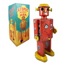 ATOMIC MAN ROBOT 11.5&quot; XL Large Red Wind Up Tin Toy Collectible Saint Jo... - $49.95