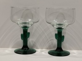 Set of 2 Vintage Cactus Bottom Green and Clear Margarita Glasses - £9.50 GBP