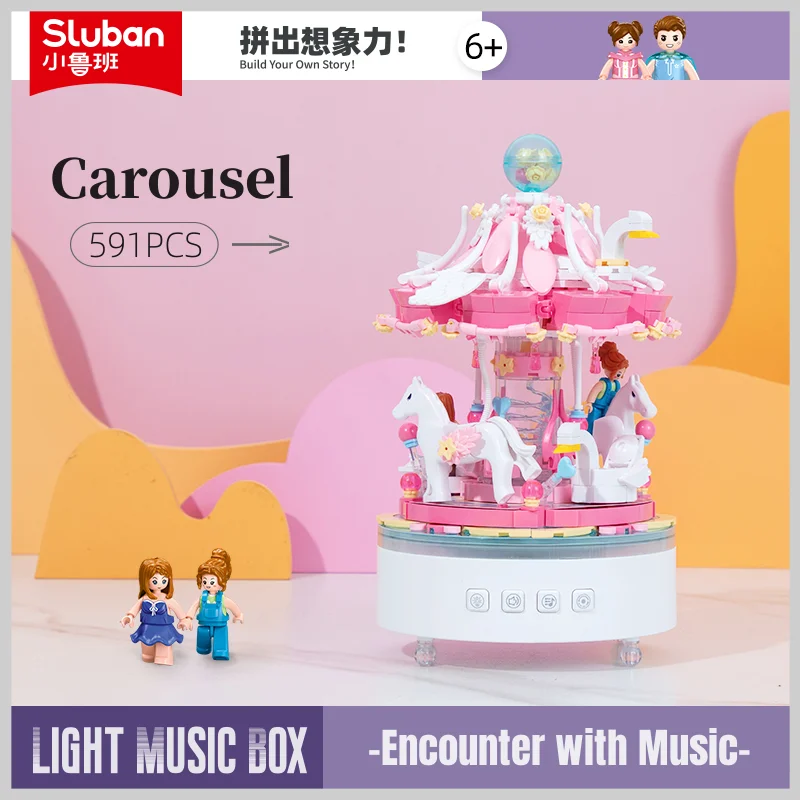 Sluban Building Block Toys Girls Dream B1171 Carousel Music Box 591PCS Bricks - £68.30 GBP