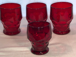 Four Ruby Red Georgian Tumblers Depression Glass - £29.88 GBP