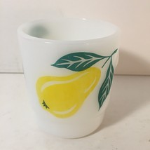 Vtg Retro MCM Milk Glass Stacking Mug Termocrisa Pear Fruit Coffee Cup Yellow - £11.87 GBP