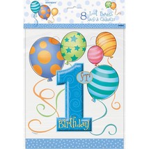1st Birthday #1 Blue Party Favor Treat Bags First Birthday Supplies Plastic 8 Ct - $3.95