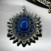 Vintage Statement Lapis Lazuli Sterling Silver Sun Starburst Southwest P... - £74.91 GBP