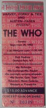 The WHO 1982 Ticket stub Rich Stadium Buffalo Vintage VG+ Townsend Harve... - $19.77