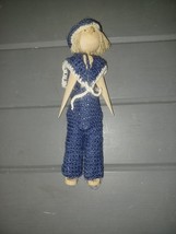Vintage Wooden Wood Peg Doll 7.5” Tall with Crochet Clothes - $279.59 MXN