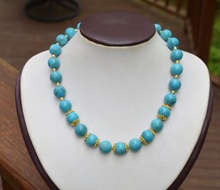 Designer 24K Yellow Gold Genuine Turquoise Round Beaded Necklace 76.3 Grams - $2,595.95