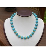 Designer 24K Yellow Gold Genuine Turquoise Round Beaded Necklace 76.3 Grams - $3,561.68 CAD