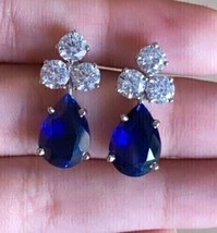 14k White Gold Over 2.20Ct Pear Simulated Sapphire Drop/Dangle Earrings Women - £92.66 GBP