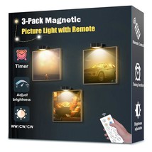 3-Pack Picture Light Battery Operated, Magnetic Led Lights With Remote, Dimmable - £25.57 GBP