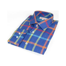 Men Linen Sports Shirt By INSERCH English Plaid European 2905 Blue Multi Checker image 3