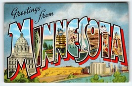 Greetings From Minnesota Large Big Letter Postcard Linen EC Kropp Unused Vintage - £8.76 GBP