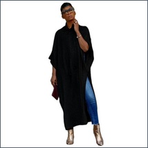 Long Loose Cashmere Cape Tunic Hoodie Open Slit Sides Five Colors And Four Sizes image 2