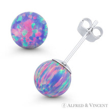 Fiery Lavender Synthetic Opal Round 14k White Gold Pushback Ball Stud Earrings - £31.32 GBP+