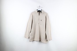 Woolrich Mens Large Distressed Spell Out Knit Half Zip Pullover Sweater Beige - £27.65 GBP