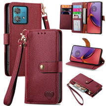 For Motorola Moto G84 Love Zipper Lanyard Leather Phone Case(Red) - $9.99