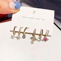 New Set Star And Moon Planet Hoop Earrings Sets Long Gold Color Earrings For Wom - £15.77 GBP