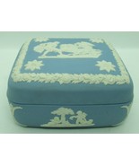 Vintage England Wedgwood Blue Jasperware Square Lidded Chariot Trinket Box  - $53.92 CAD