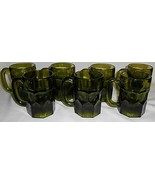 Set (7) Mid Century INDIANA GLASS 10 oz Avocado Green HEAVY HANDLED MUGS - $592.86 MXN