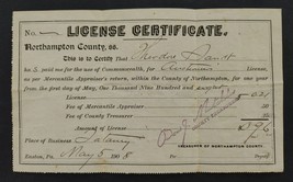 1908 antique AUCTIONEER LICENSE easton pa THEODORE SANDT northampton county - £54.09 GBP
