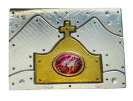 Thom Wheeler Cross Wall Jewelry Signed 02 Red Gemstone Mixed Media Art Plaque - £300.00 GBP