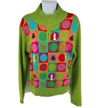 Belle Pointe Christmas Sweater Size M 1/4 Zip Womens Green - £23.26 GBP