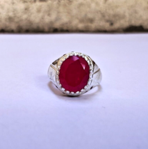 Certified 5Ct Oval Cut Natural Red Ruby 14K White Gold Plated Ring for Man - £72.30 GBP