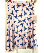 LULAROE S Azure Pink with Blue Flying Pheasants Birds Knee Length Skirt NEW - €12,79 EUR