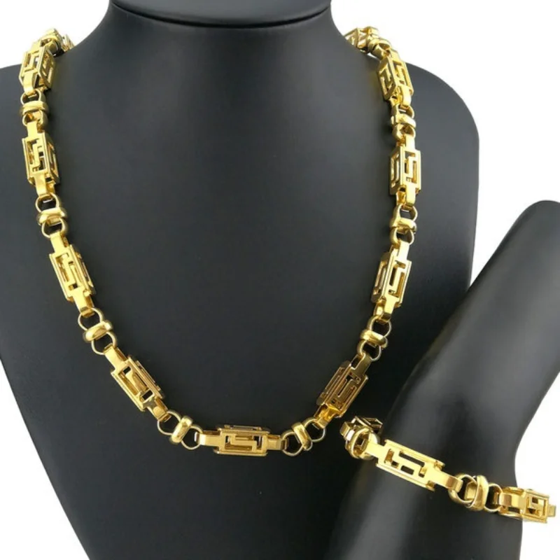 Stainless Steel 8.5mm width mens Sets necklace Bracelet All polished N37... - £53.93 GBP
