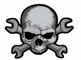 Skull Head with Crossed Wrenches - Novelty Embroidered Biker Jacket Patch - Iron - £6.75 GBP